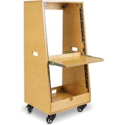Sound Town DIY Slanted 20U Studio Rack 12U Top + 8U Lower, with 2U Bottom Storage, Slide-Out Tray, Caster, Plywood, Golden Oak For Recording Room, Home Studio SDRK-ST20T