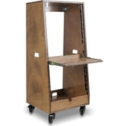 Sound Town DIY Slanted 20U Studio Rack 12U Top + 8U Lower, with 2U Bottom Storage, Slide-Out Tray, Caster, Plywood, Weathered Brown For Recording Room, Home Studio SDRK-ST20TB