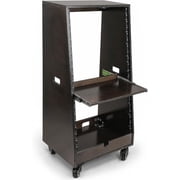 Sound Town DIY Slanted 20U Studio Rack 12U Top + 8U Lower with 2U Bottom Storage, Slide-Out Tray, Casters, for Home Studio and Recording Room, Birch Plywood, Black Espresso SDRK-ST20TD