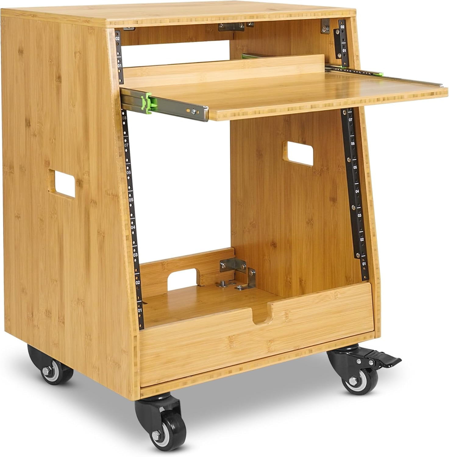 Sound Town DIY Solid Carbonized Bamboo Slanted 10U Studio Rack (2U Top ...