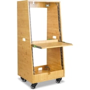 Sound Town DIY Solid Carbonized Bamboo Slanted 20U Studio Rack 12U Top + 8U Lower, with 2U Bottom Storage, Slide-Out Tray, Caster, for Recording Room, Home Studio STBR-ST20T