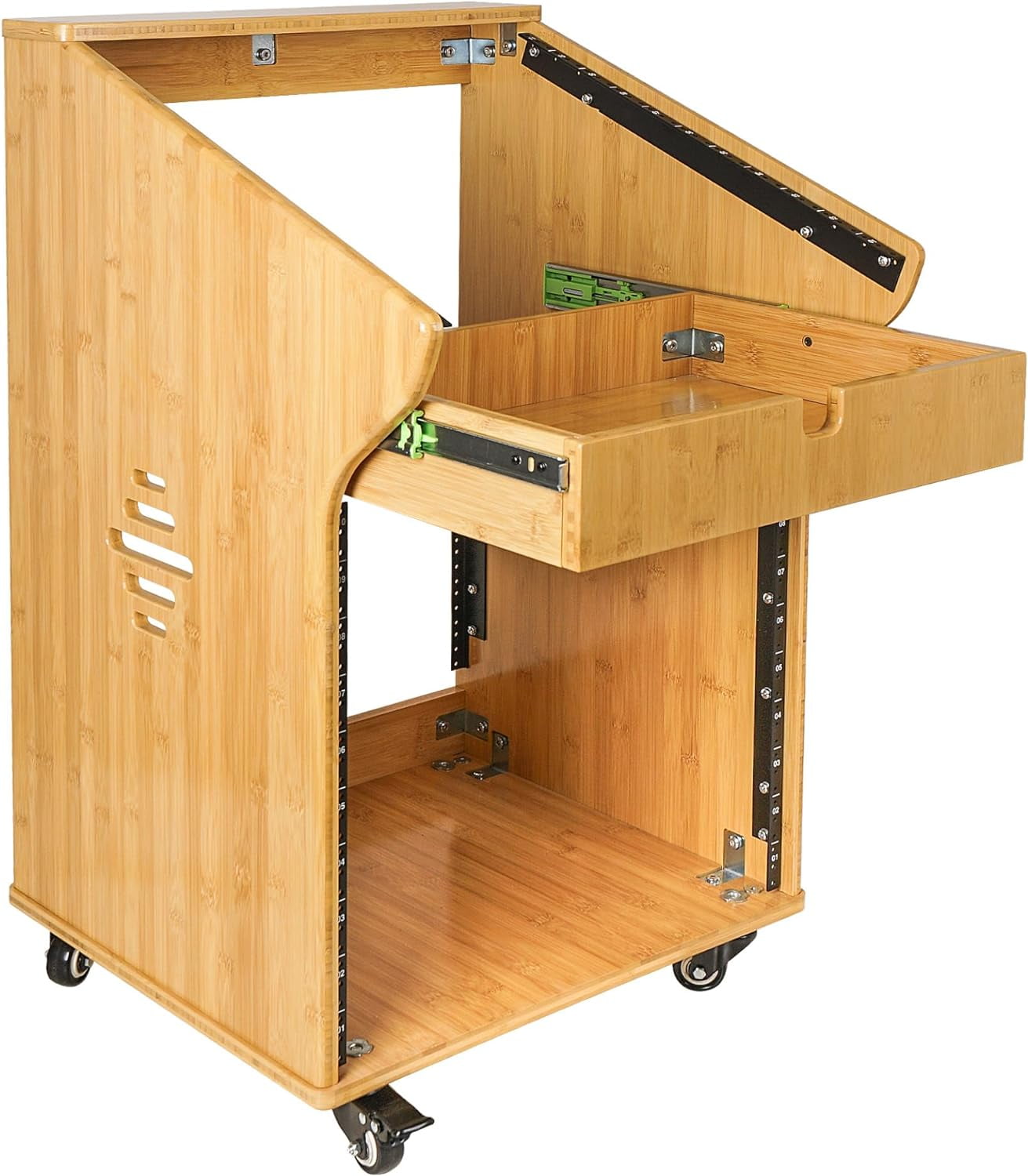 Sound Town DIY Solid Carbonized Bamboo Studio Rack with 11U Slant Mixer ...