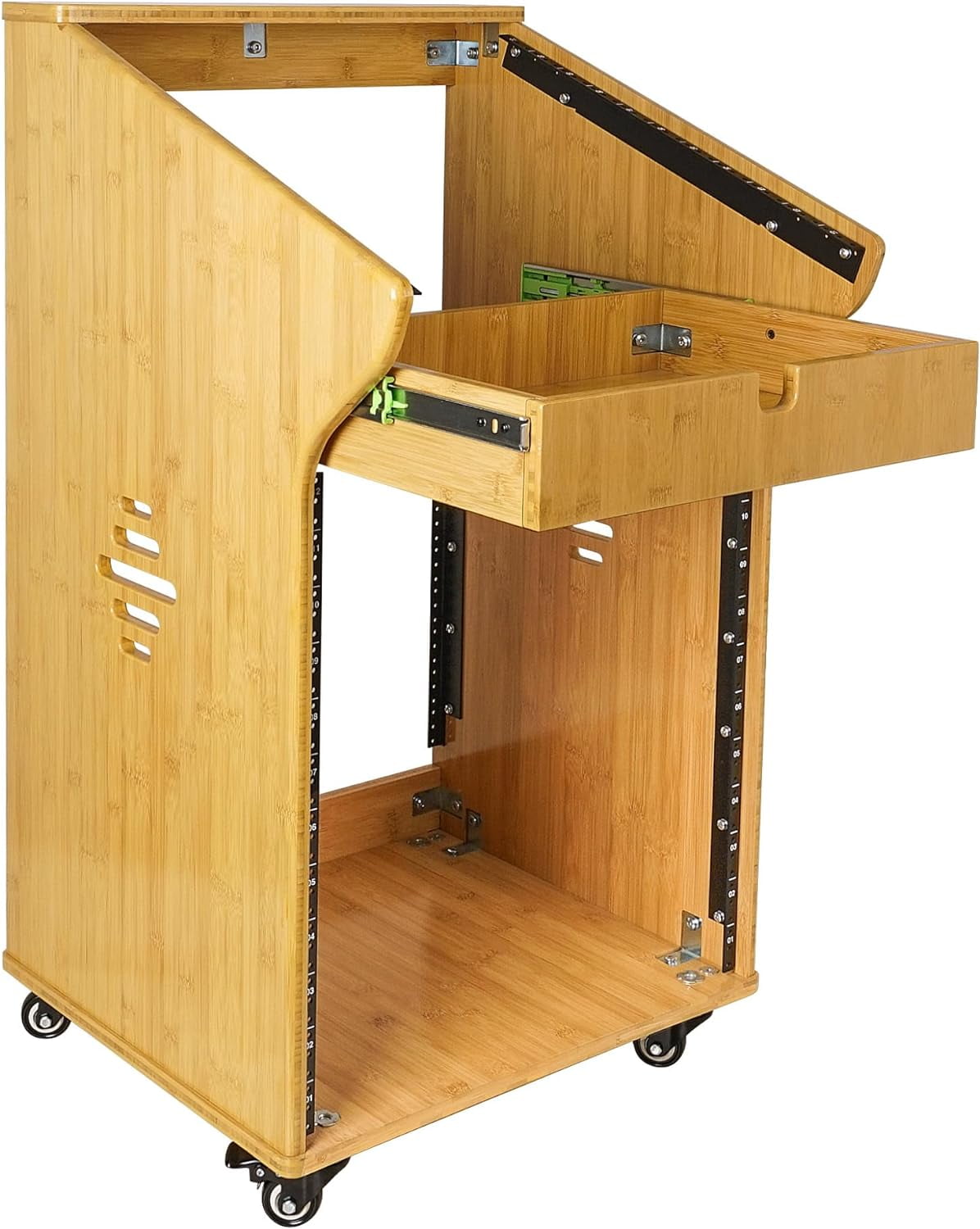 Sound Town DIY Solid Carbonized Bamboo Studio Rack with 11U Slant Mixer ...