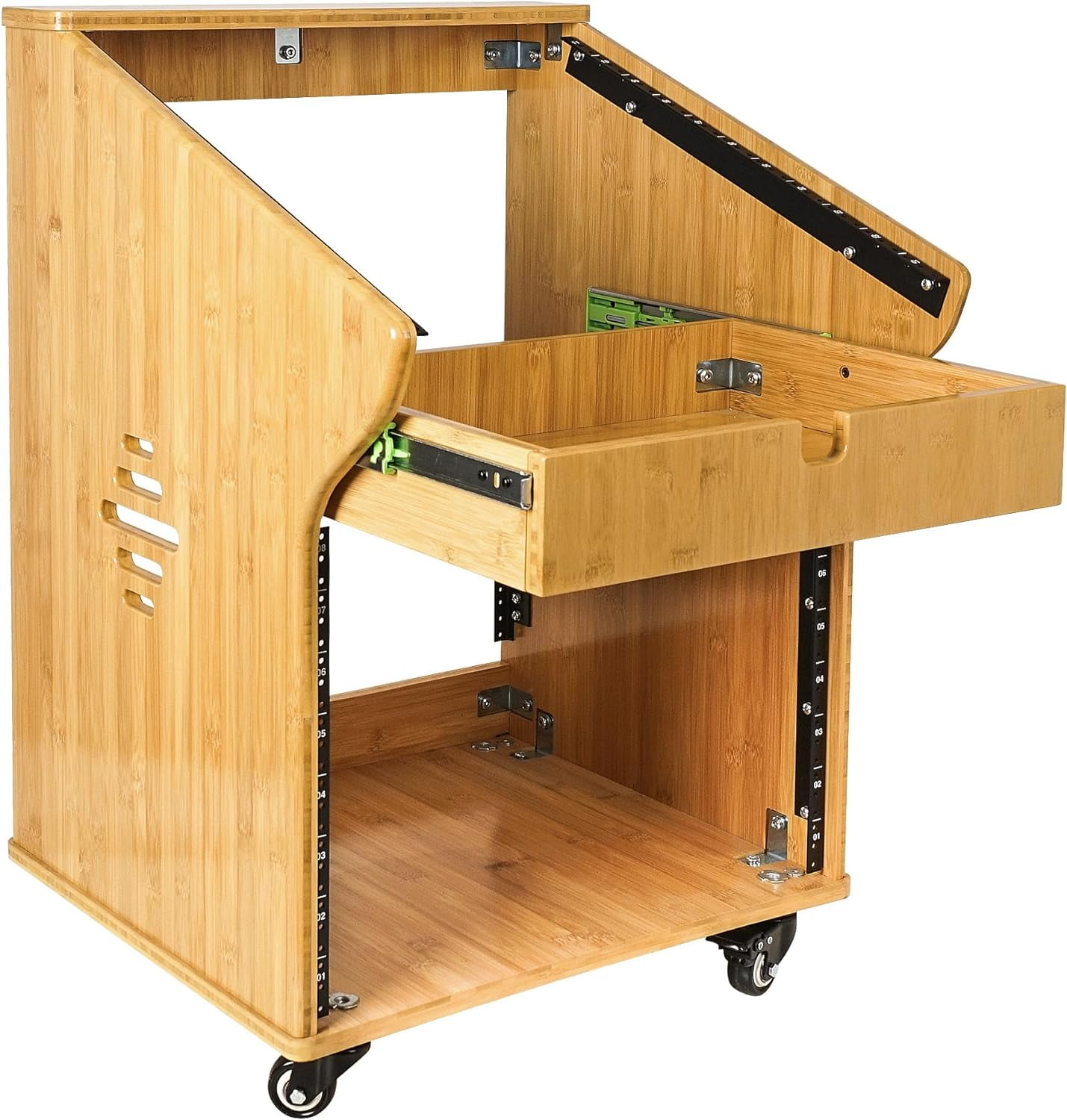 Sound Town DIY Solid Carbonized Bamboo Studio Rack with 11U Slant Mixer ...