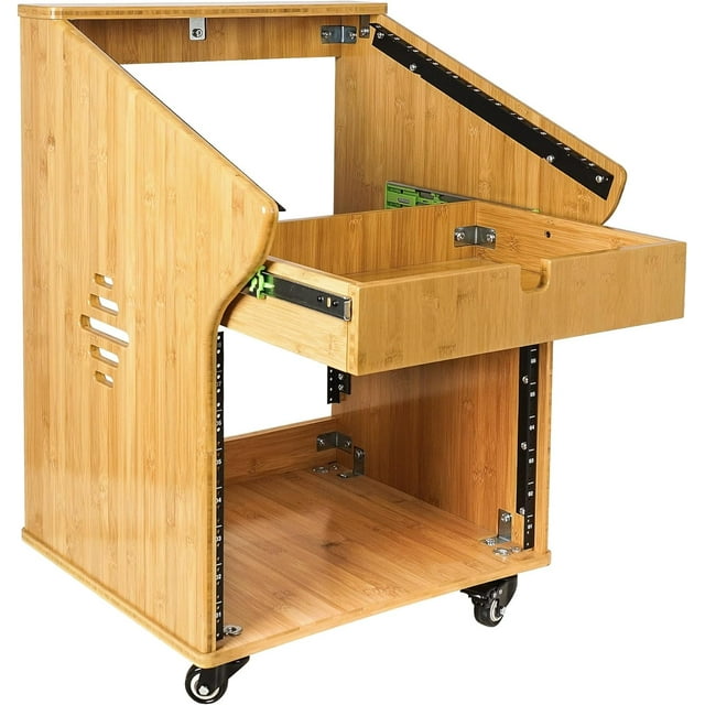 Sound Town DIY Solid Carbonized Bamboo Studio Rack with 11U Slant Mixer ...