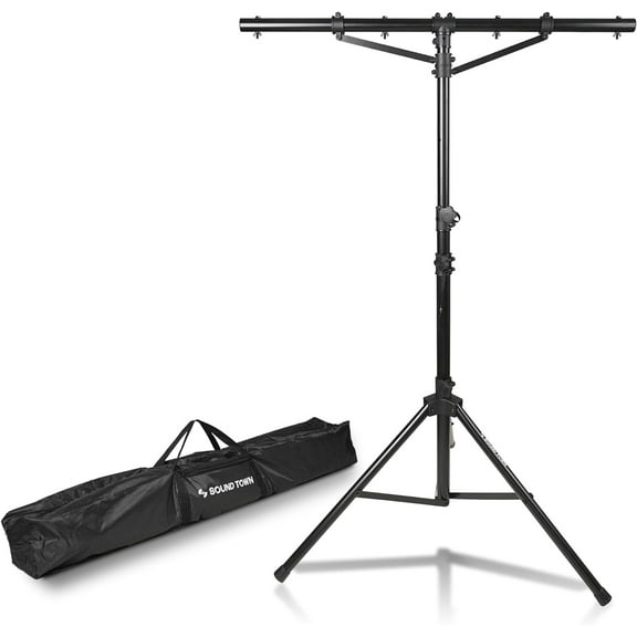 Sound Town DJ Lighting Stand, Height Adjustable, 9 ft Tall, with T-Bar and Tripod Base (STLS-T09)