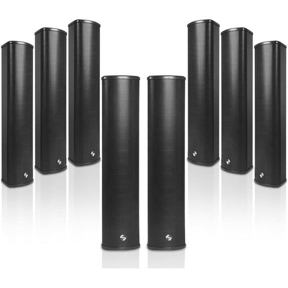 Sound Town Eight 70V/100V 4x5 Weather-Resistant Column Array Passive Speakers, with IP55-rated Aluminum Enclosure, for Home & Commercial Installations, Indoor & Outdoor, Black (TARVOS-CL45BX8)