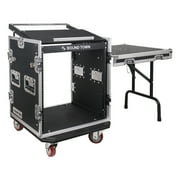 Sound Town Enhanced 1/2 12mm Plywood 12U PA DJ Rack/Road Case with 11U Slant Mixer Top, 20  Rackable Depth, DJ Work Table and Casters, 12-Space ATA Case, Pro Tour Grade STMR-S12UWT