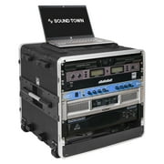 Sound Town Lightweight 10U PA DJ Rack/Flight/Road Case with 9U Rack Space, ABS Construction, 19 Depth, Retractable Handle, Wheels and Heavy-Duty Latches STRC-A10UT