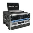 thumbnail image 1 of Sound Town Lightweight 6U PA DJ Rack/Flight/Road Case with 5U Rack Space, ABS Construction, 19” Depth, Retractable Handle, Wheels and Heavy-Duty Latches (STRC-A6UT), 1 of 8