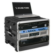 Sound Town Lightweight 8U PA DJ Rack/Flight/Road Case with 7U Rack Space, ABS Construction, 19  Depth, Retractable Handle, Wheels and Heavy-Duty Latches STRC-A8UT
