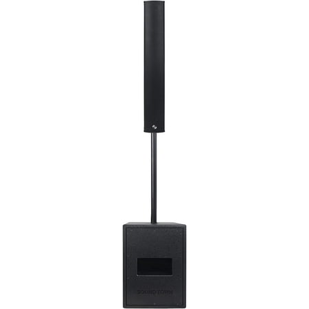 Sound Town Line Array Column PA/DJ Speaker System with One 2 x 8" Powered Subwoofer w/ DSP, TWS Bluetooth and Speaker Output, One 6 x 3" Line Array Column Speaker, Black (CARME-28M64)