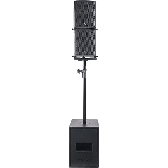 Sound Town Line Array Speaker System with One 2x8 Powered Subwoofer w/DSP and Speaker Output, Two 6x3 Line Array Speakers, Birch Plywood, Black (CARME-28ZETHUSM3)