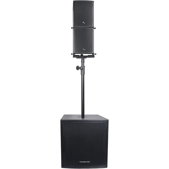 Sound Town Line Array Speaker System with One 18" Powered Subwoofer w/DSP and Speaker Output, Two 6 x 3 Line Array Speakers, Black (CARME-18M3)