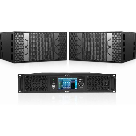 Sound Town MODE Audio Passive Line Array System with Two 6400W Dual 18" Subwoofers w/ FaitalPRO Neodymium Drivers, One 2-Channel DSP Power Amplifier, Black (BP-218X2M302)