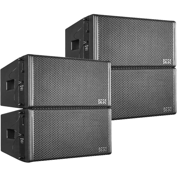 Sound Town Mode Audio 2 Pairs of Dual 12" 3-Way 3900 Watts Full-Range Variable Curvature Line Array Speaker, with Neodymium Drivers, Bi-Amp, Baltic Birch Plywood, Black (FILA-212LMH-2PRS)