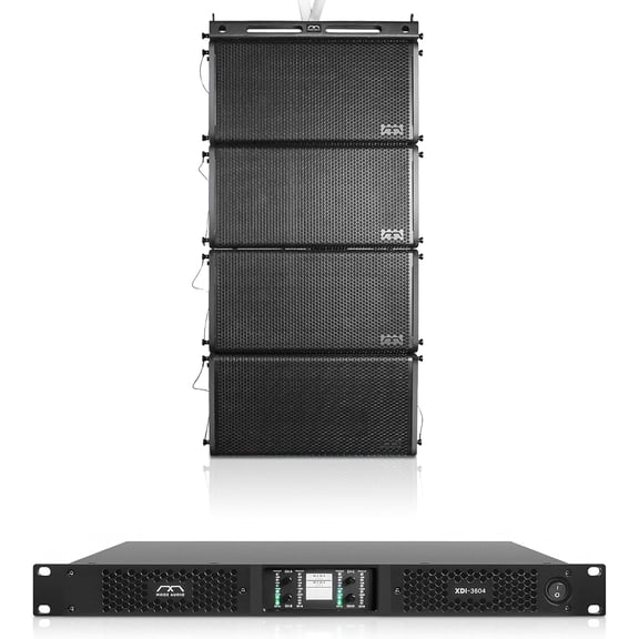 Sound Town Mode Audio Series Passive Line Array Speaker System with Four Dual 12-inch Line Array Speakers, One Power Amplifier, One Flying Frame, Black (FILA-212LMHX4F)