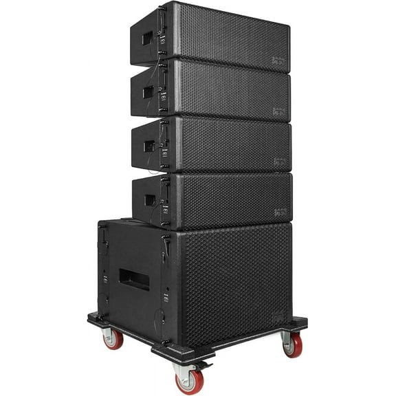 Sound Town Mode Audio Series Passive Line Array Speaker System with One 18-inch Subwoofer, Four Dual 8-inch Line Array Speakers, One Stacking Frame, One Caster Board, Black(FL-18S28X4S)