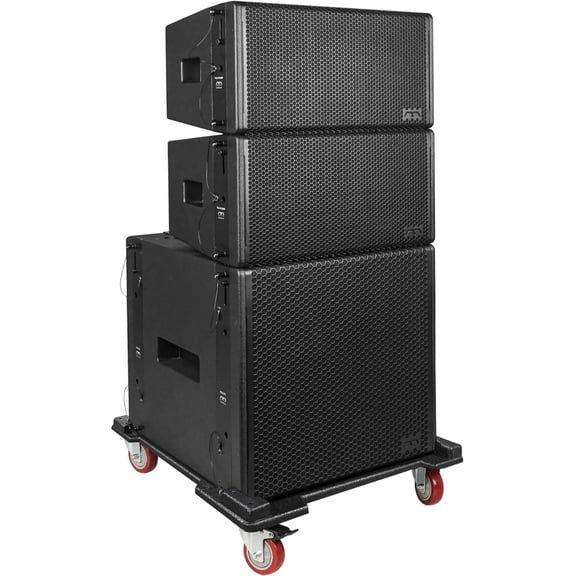 Sound Town Mode Audio Series Passive Line Array Speaker System with One 21-inch Subwoofer, Two Dual 12-inch Line Array Speakers, One Stacking Frame, One Caster Board, Black(FL-21S212X2S)
