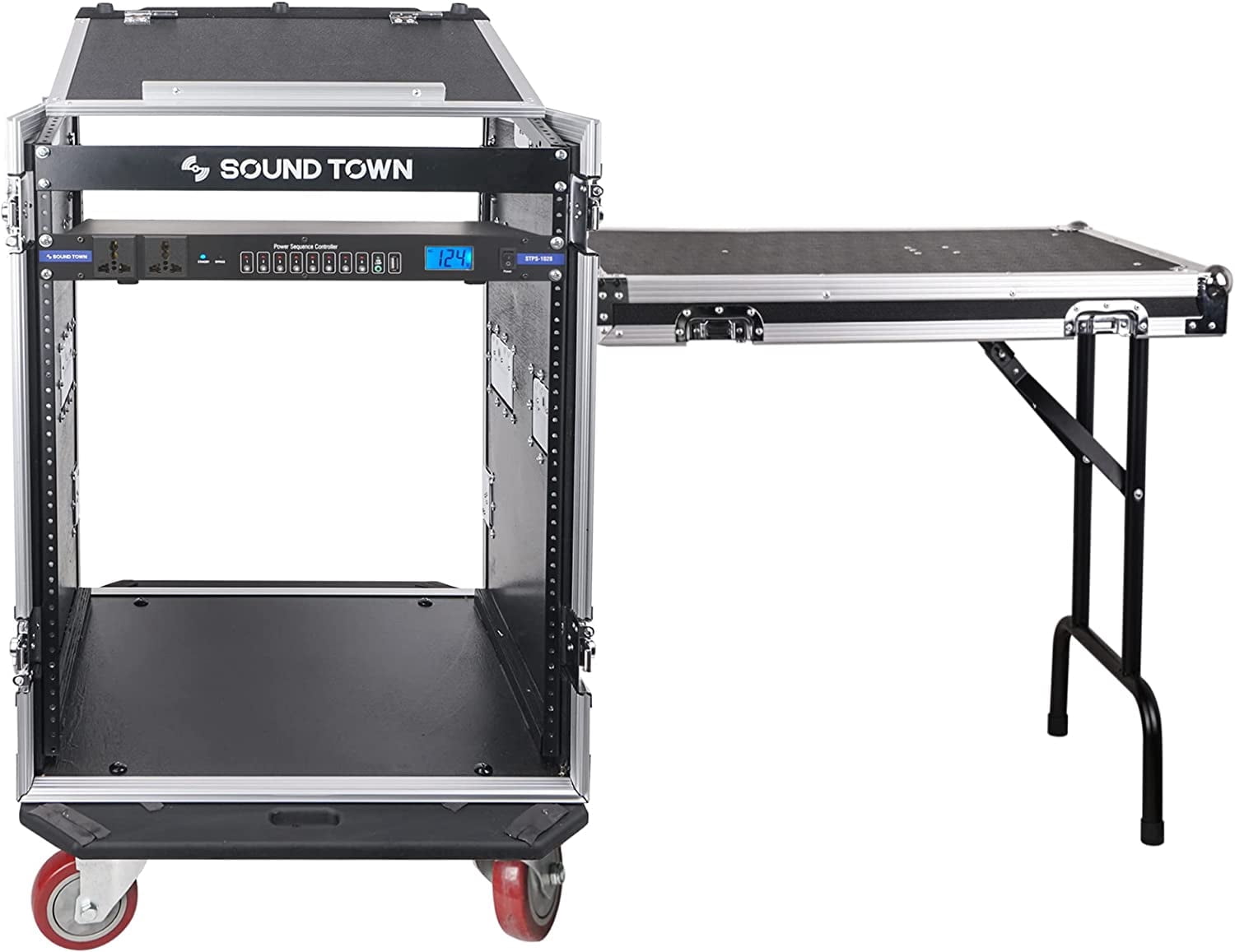 Sound Town PA DJ Combo with 14U Rack/Road ATA Case w/Slant Mixer Top ...