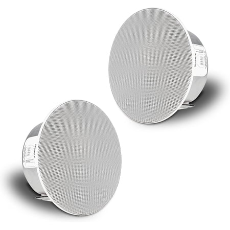 Sound Town Pair of 4.5" Coaxial in-Ceiling Speakers with Low-Profile Design, Metal Backcan and Tile Rails, 70V/100V/8-Ohm Switchable, Magnetic Grill, White (STCS4CLP-PAIR)
