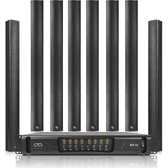 Sound Town Passive Line Array Column System with Eight Aluminum Column Line Array Speakers, One 8-Ch Power Amplifier, for Meeting Room, Conference, Restaurant, Commercial Installation (ETI8X8M106B)