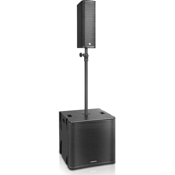 Sound Town Powered PA System with One 18" 1600W Subwoofer, One Column Array Loudspeaker, Adjustable Pole, DSP, TWS Bluetooth, Birch Plywood, Black (PS-18SK3PW)