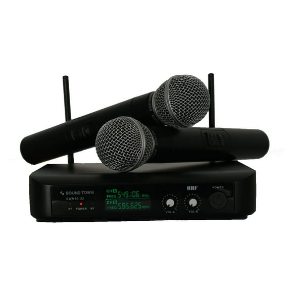 Sound Town Professional Dual-Channel UHF Handheld Wireless Microphone System with LED Display, 2 Handheld Mics (SWM10-U2HH)