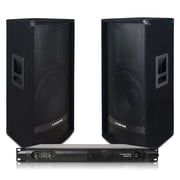 Sound Town Professional PA Speaker System with Two 15  Passive PA Speakers and One 2-Channel UPDM Power Amplifier for Live Sound, Karaoke, Bar, Church