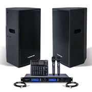 Sound Town Professional PA System with 12 Powered PA speakers, 200-Channel Wireless Microphone System, 12-Channel Audio Mixer and Audio Cables NESO-CARME112-S1