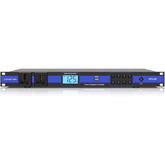 Sound Town Rack-Mountable AC Power Conditioner/Sequencer with 10 Outlets, Aluminum Panel, Protection, Voltage Display, for Stage, Studio, Home Theater (STPS-A28)
