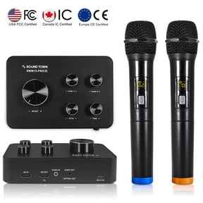 Sound Town SWM15-PROS Wireless Microphone Karaoke Mixer System with Supports HDMI ARC, Optical (Toslink), Smart TV, Media Box, PC, Bluetooth, Soundbar, Receiver, AUX