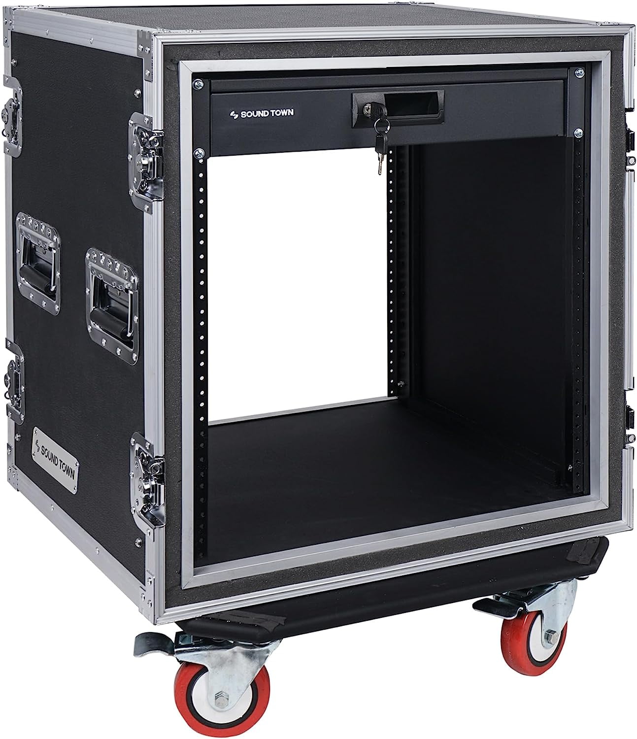 Sound Town Shock Mount 12U ATA Rack Case with 2U Drawer, 21” Rackable ...