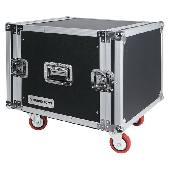 Sound Town Shock Mount 8U ATA Flight/Rack Case with 21 Rackable Depth and Casters, 8-Space Size (STRC-SP8UW)