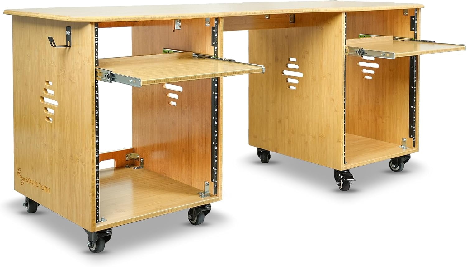 Sound Town Studio Desk Workstation with Dual 13U Side Rack Cabinets ...