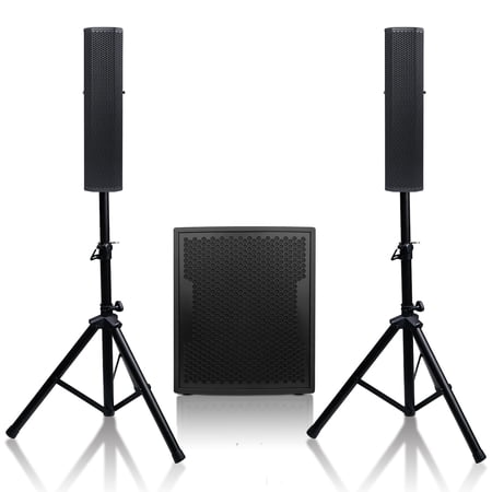 Sound Town Subwoofer and Column Speaker Line Array System, with Two 500W Passive Column Speakers and One 15” 1600W Powered Subwoofer