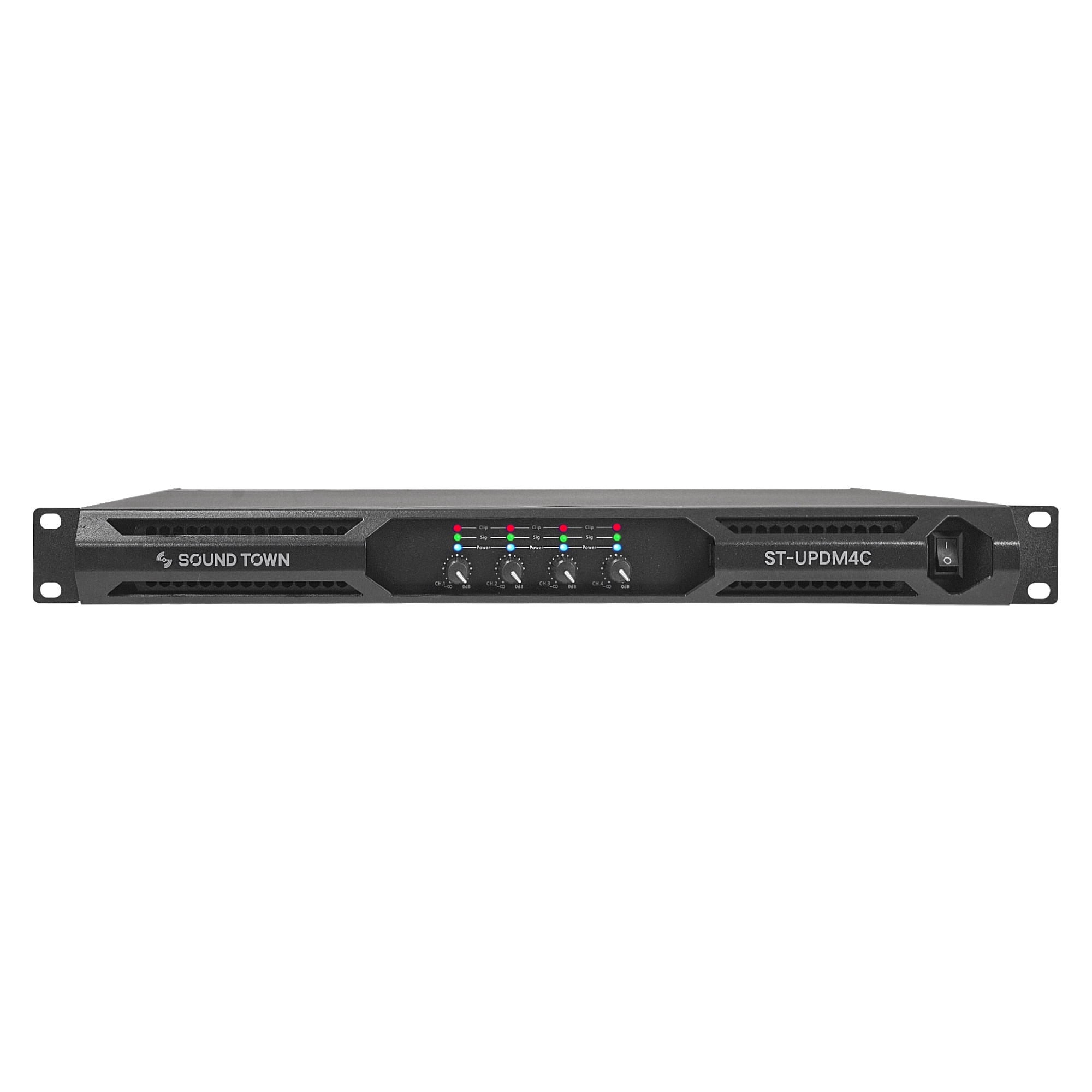 Sound Town Ultra-Lightweight 1U 4-Channel PA/DJ Power Amplifier, 4 x 1400W at 4-ohm, 1U Rack Space (ST-UPDM4C).