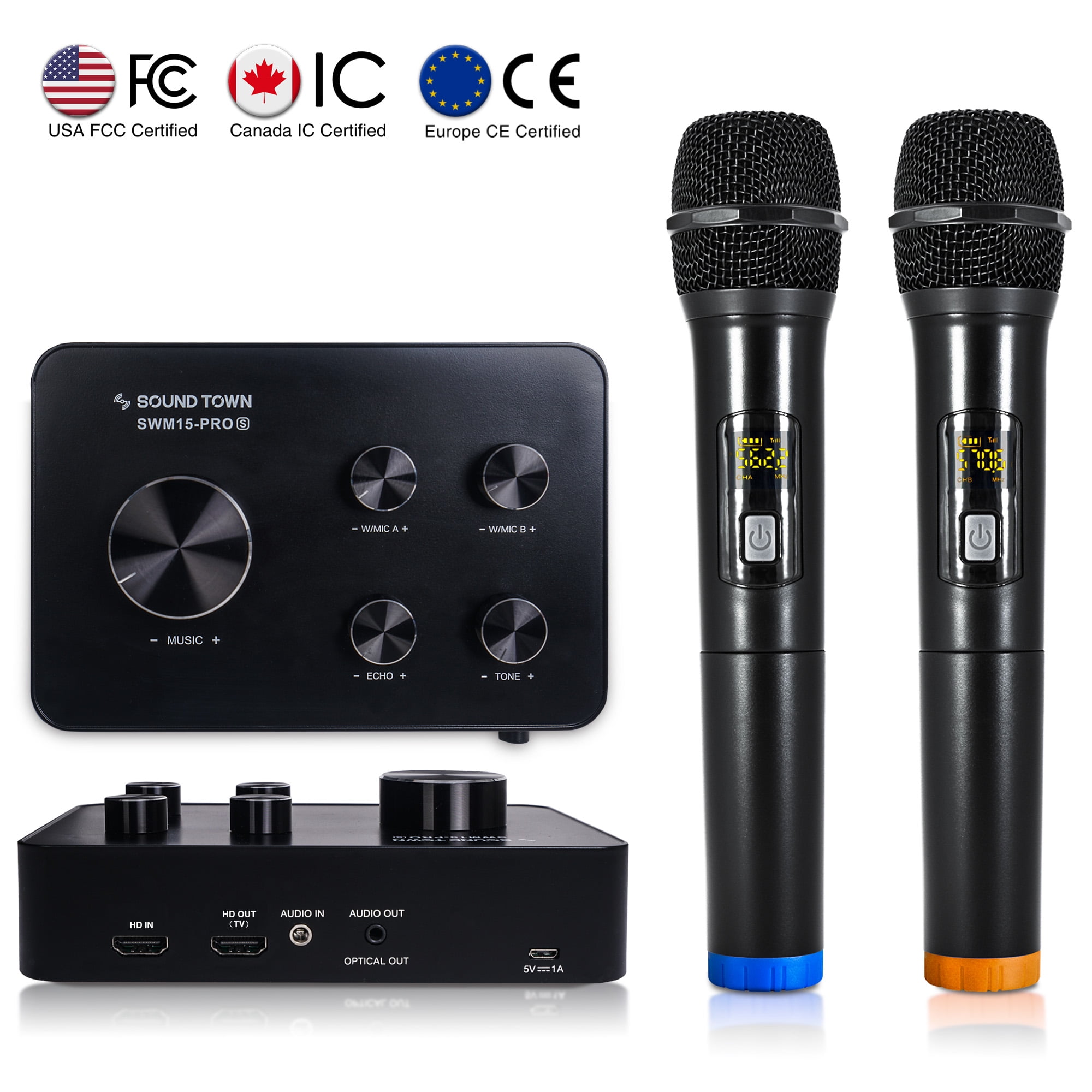 Sound Town Wireless Microphone Karaoke Mixer System, Supports HDMI Arc, Optical (Toslink), Smart TV, Media Box, PC, Bluetooth, Soundbar, Receiver, Aux