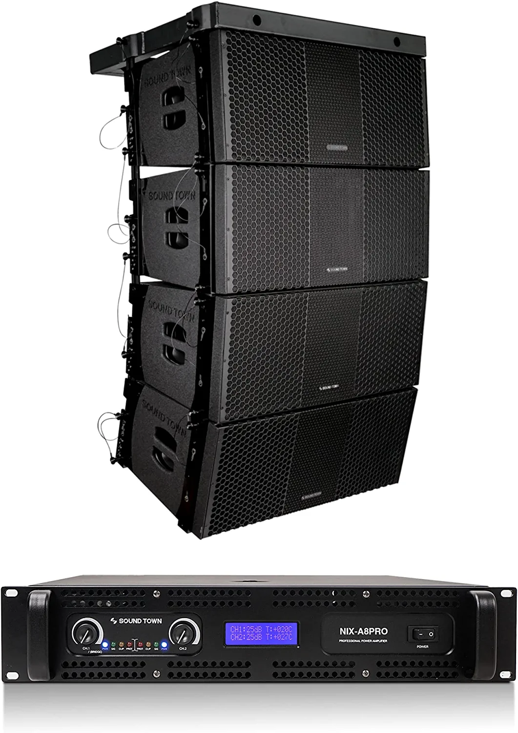 Sound Town ZETHUS Four Dual 10-inch Line Array Speaker and Professional ...