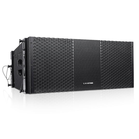 Sound Town ZETHUS Series 2 x 10 Line Array Loudspeaker System with Dual Titanium Compression Drivers, Full Range/Bi-amp Switchable, Black (ZETHUS-210B)