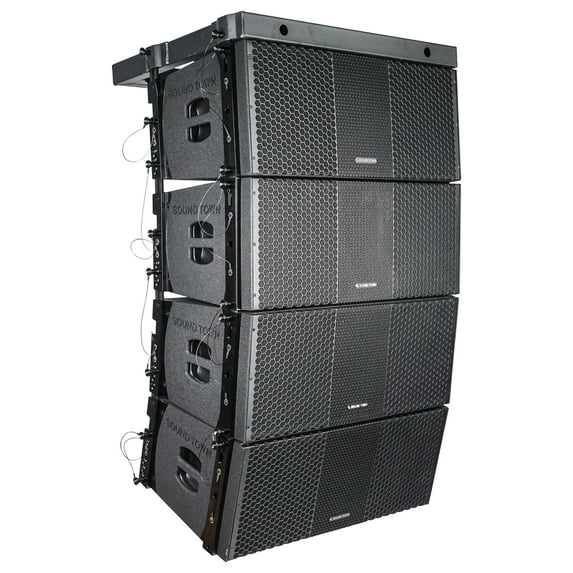 Sound Town ZETHUS Series 4 x Dual 10 Line Array Loudspeaker System with Titanium Compression Drivers, Full Range/Bi-amp Switchable, Black for Live Sound, Clubs, Bars, Churches and Schools
