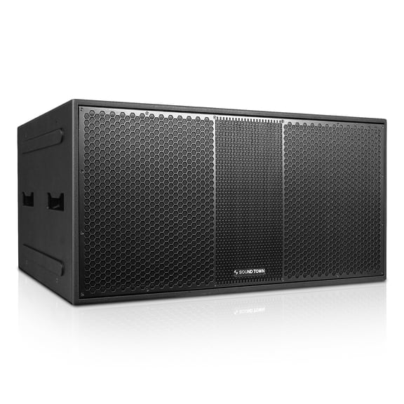Sound Town ZETHUS Series Dual 18" Powered 3200W Line Array Subwoofer with 2-Channel Class-D Amplifier and DSP, Birch Plywood, Black (ZETHUS-218SPW)