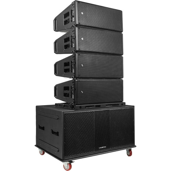 Sound Town ZETHUS Series Line Array Speaker System with Four Dual 10-inch Powered Line Array Speakers, One Dual 18-inch Line Array Subwoofer, One Flying Frame, and One Caster Board (ZS-A210X4-218S)