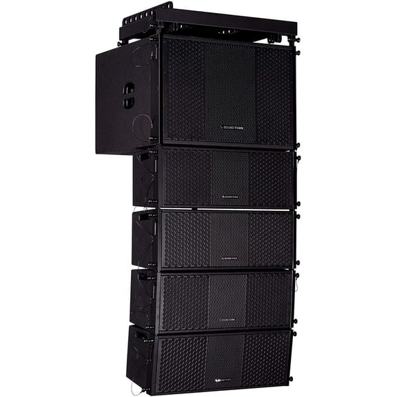 Sound Town ZETHUS Series Line Array Speaker System with One 15-inch Powered Line Array Subwoofer, Four Compact Dual 5-inch Passive Line Array Speakers, Black (ZETHUS-115SPW205V2X4)