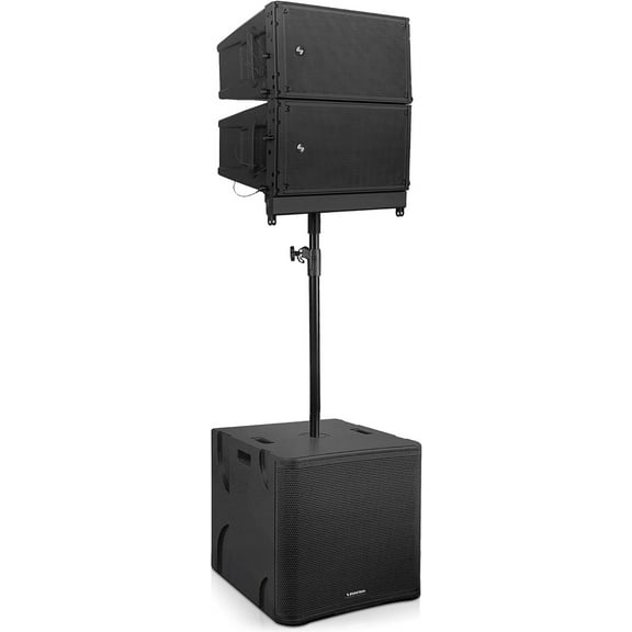 Sound Town ZETHUS Series Line Array Speaker System with Two 8-inch Powered Line Speakers, One 18-inch Subwoofer, One Flying Frame and One Stand (ZS-A28X2-18S)