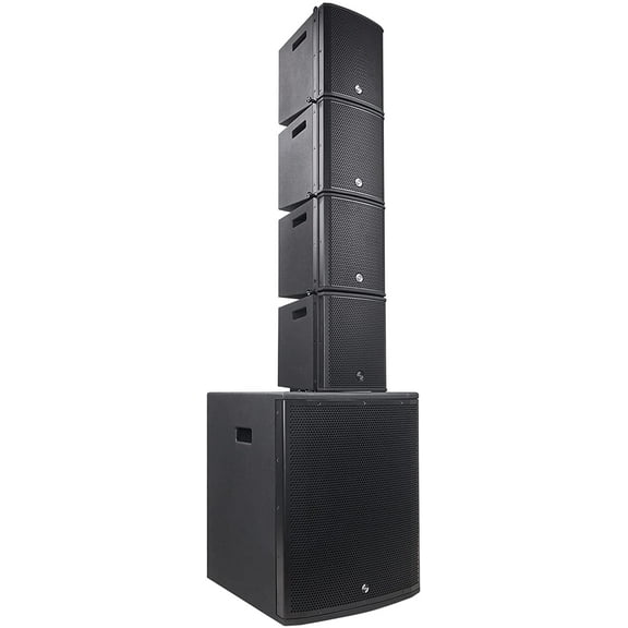 Sound Town ZETHUS Series Line Array Speaker System with One 15" Subwoofer, Four Compact 6 x 3 Line Array Speakers, Black (ZETHUS-M115SM3X4)