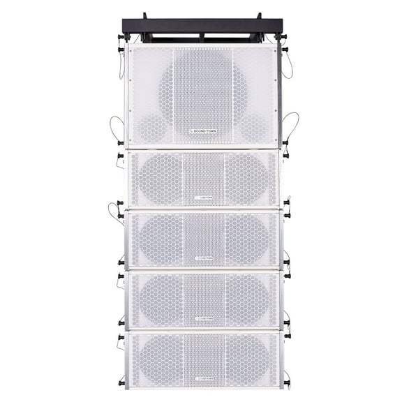 Sound Town ZETHUS Series Line Array Speaker System with One 15-inch Line Array Subwoofer, Four Compact 2 X 8-inch Line Array Speakers, White