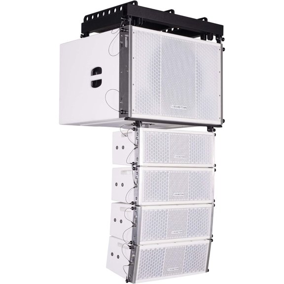 Sound Town ZETHUS Series Line Array Speaker System with One 15-inch Powered Line Array Subwoofer, Four Compact 2 X 5-inch Line Array Speakers, White