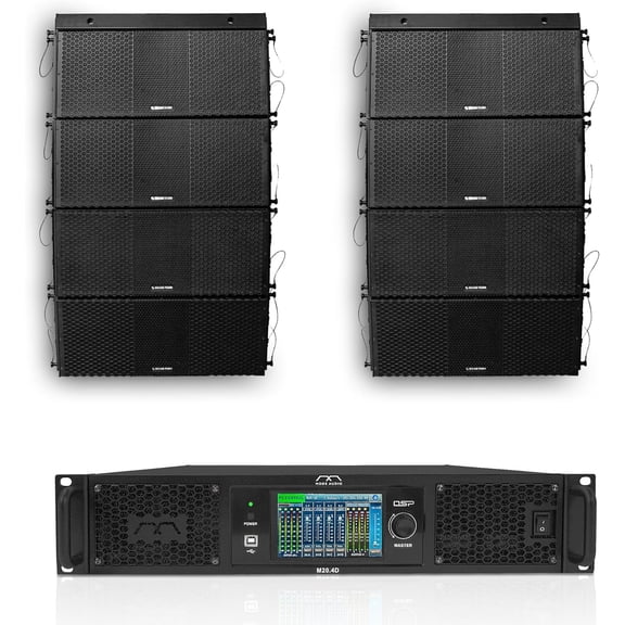 Sound Town ZETHUS Series Passive Line Array Speaker System with Eight Dual 10-inch Line Array Speakers, One DSP Power Amplifier, Two Flying Frames, Black (ZS-210X8M204)