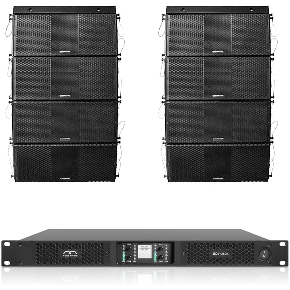 Sound Town ZETHUS Series Passive Line Array Speaker System with Eight Dual 10-inch Line Array Speakers, One Power Amplifier, Two Flying Frames, Black (ZS-210X8X3604)